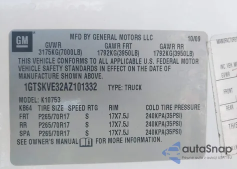 2010 GMC Sierra 1500 Sle из США, поврежденный, VIN 1GTSKVE32AZ101332